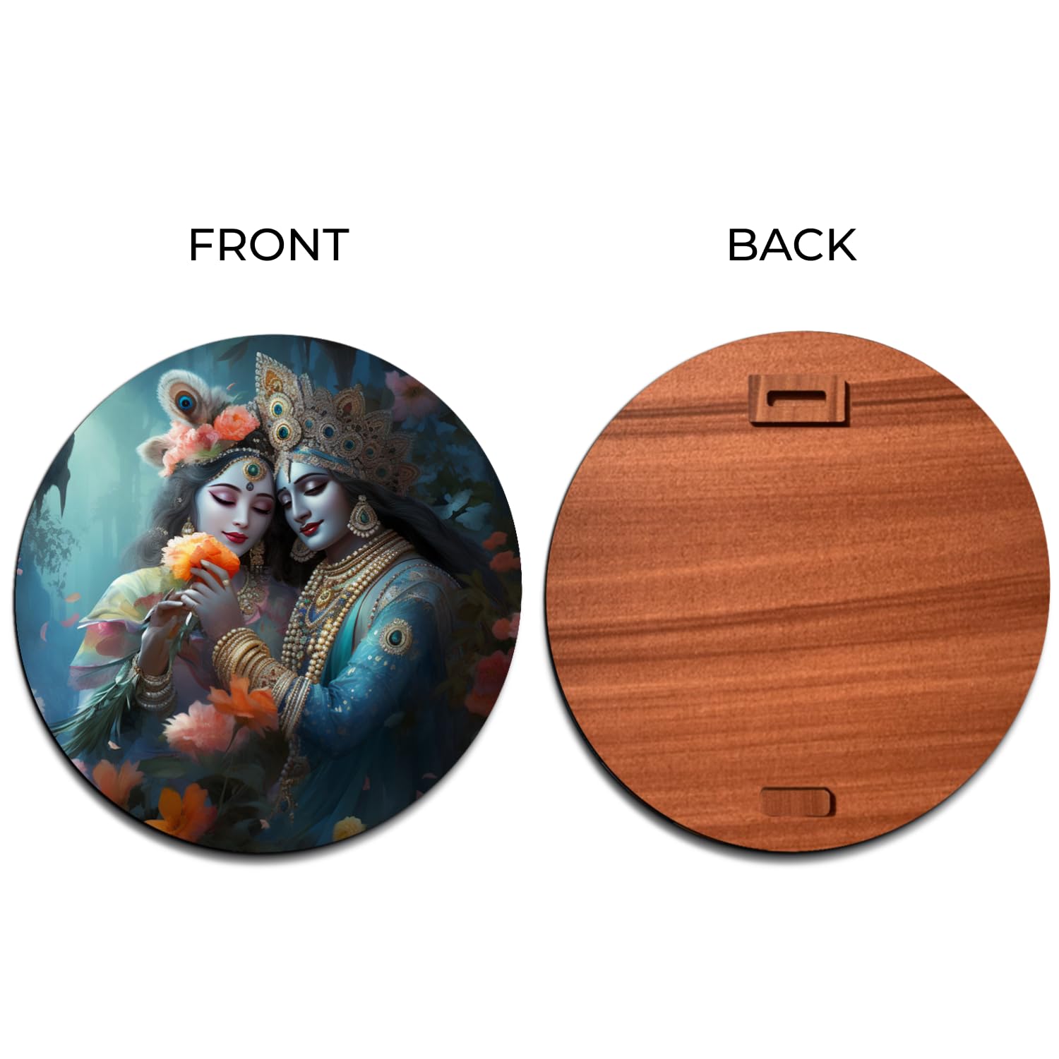 Chalk My Theme Beautiful Radha Krishna Murti, Radha Krishna Photo Frame, Radha Krishna Wall Decor, Round Wood Print Wall Art Pai
